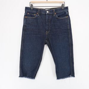 RE/DONE Originals Double Needle Cut Off Bermuda Short Womens 30 Blue Stretch USA